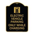 Signmission Electric Vehicle Parking While Charging W/ Graphic, Black & Gold Alum Sign, 18" x 24", BG-1824-24113 A-DES-BG-1824-24113